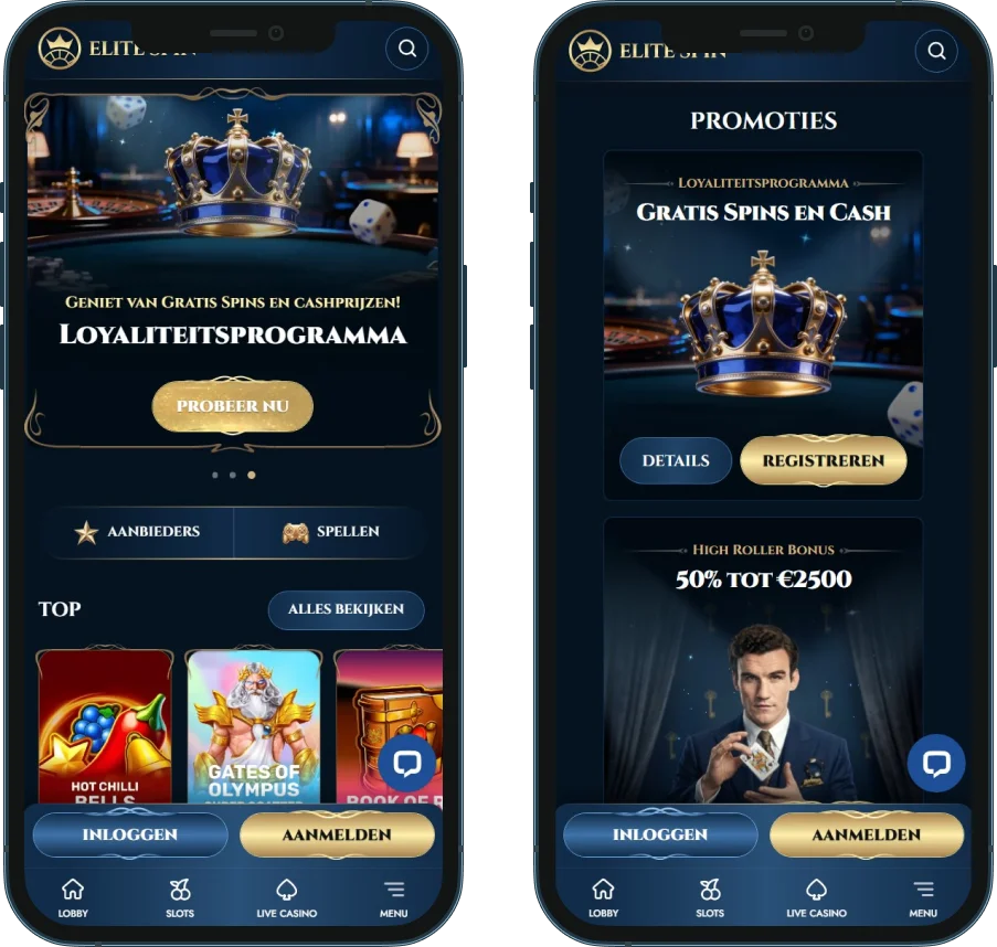 Browser of app bij EliteSpin Casino